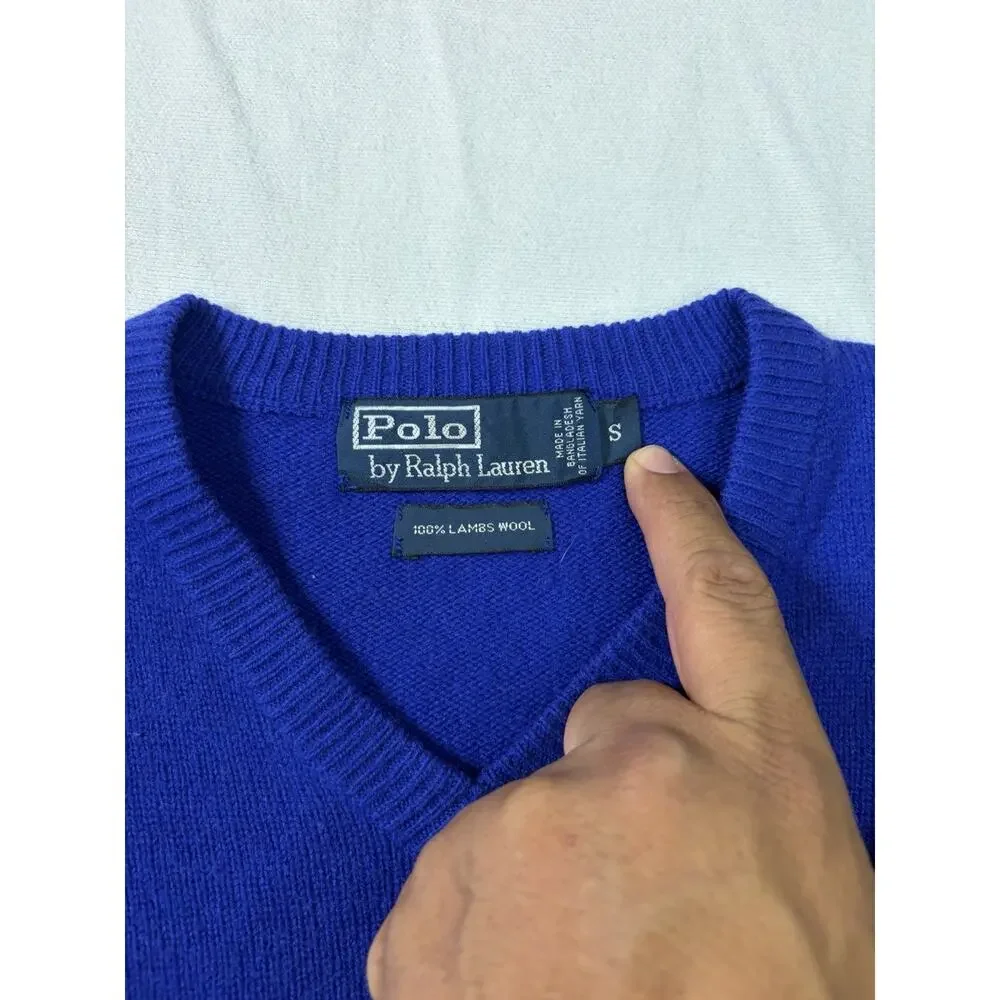 VTG Polo by Ralph Lauren V Neck Sweater 100% Italian Wool